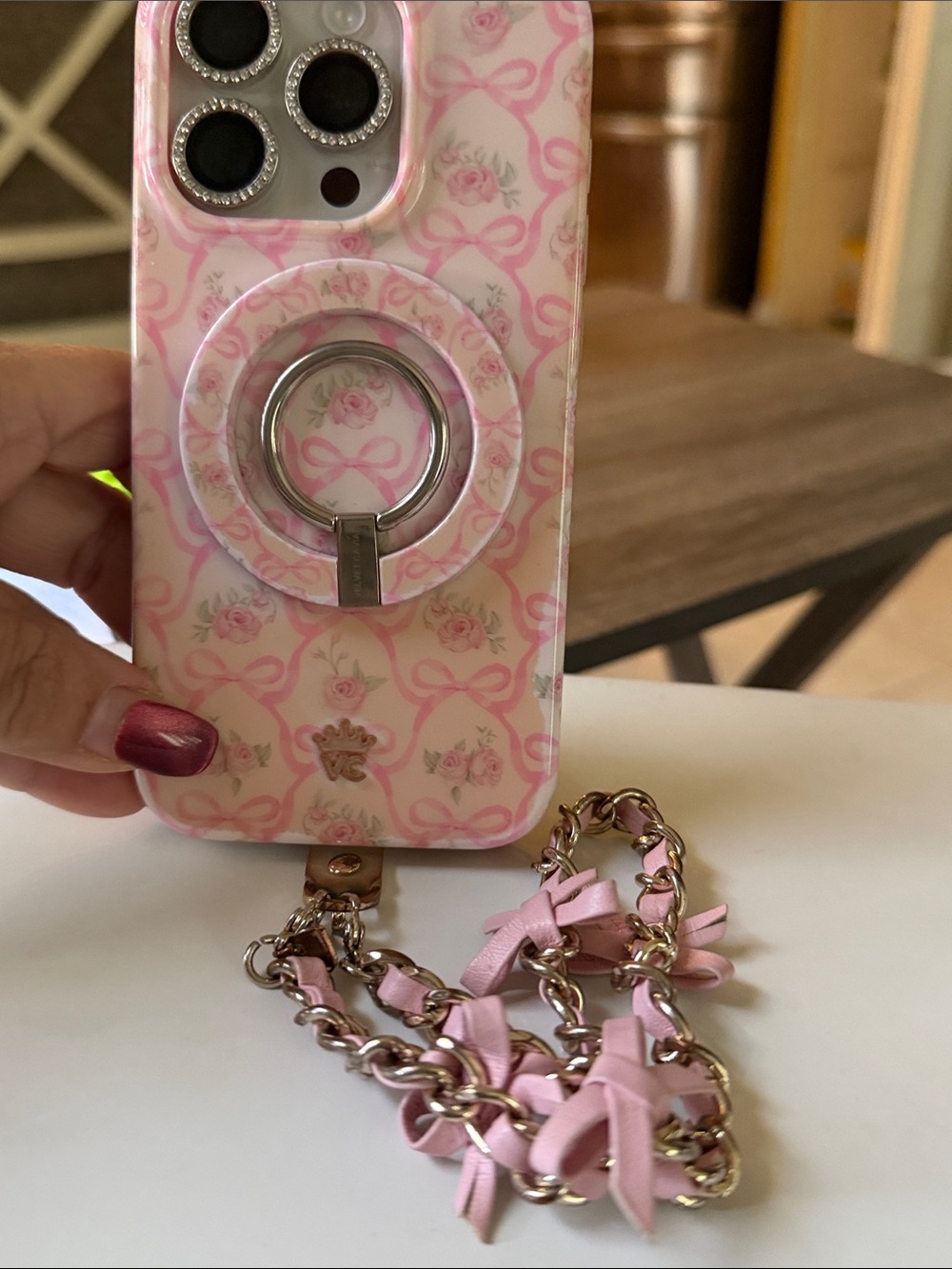 Apple IPhone 15 Pro . Phone Case with Ring Grip and Removable Chain Strap.